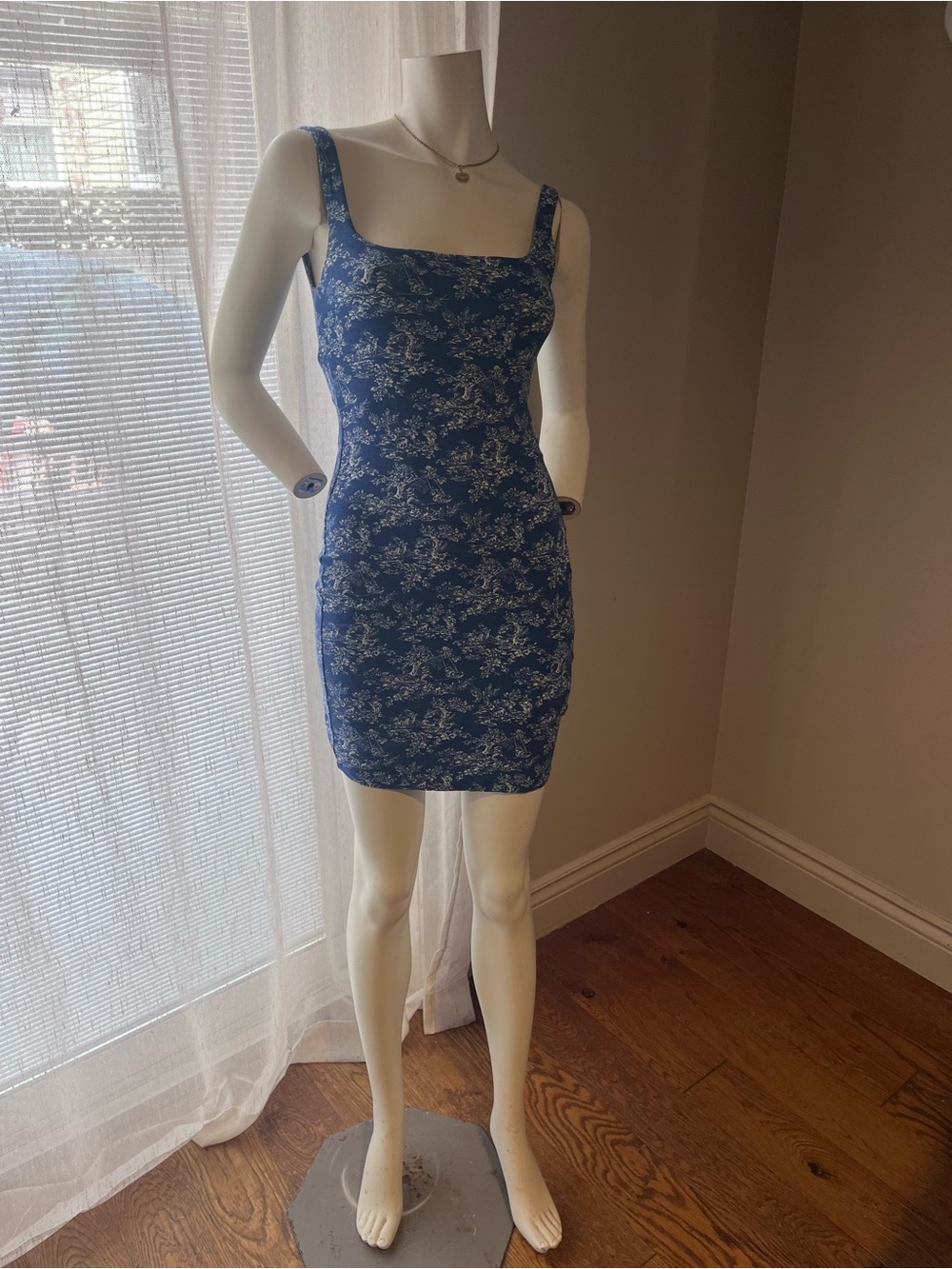 Urban Outfitters Blue Floral Square-Neck Mini Dress